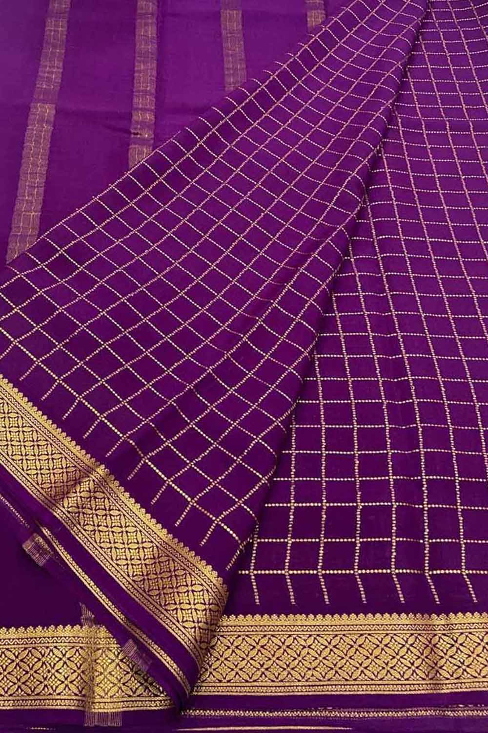 Handloom Mysore Pure Crepe Silk Checks Saree - Luxurion World
