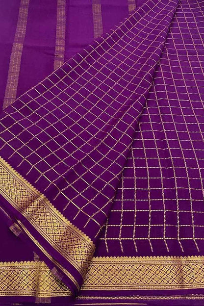 Handloom Mysore Pure Crepe Silk Checks Saree - Luxurion World