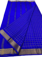 Blue Handloom Mysore Silk Checks Saree - Luxurion World