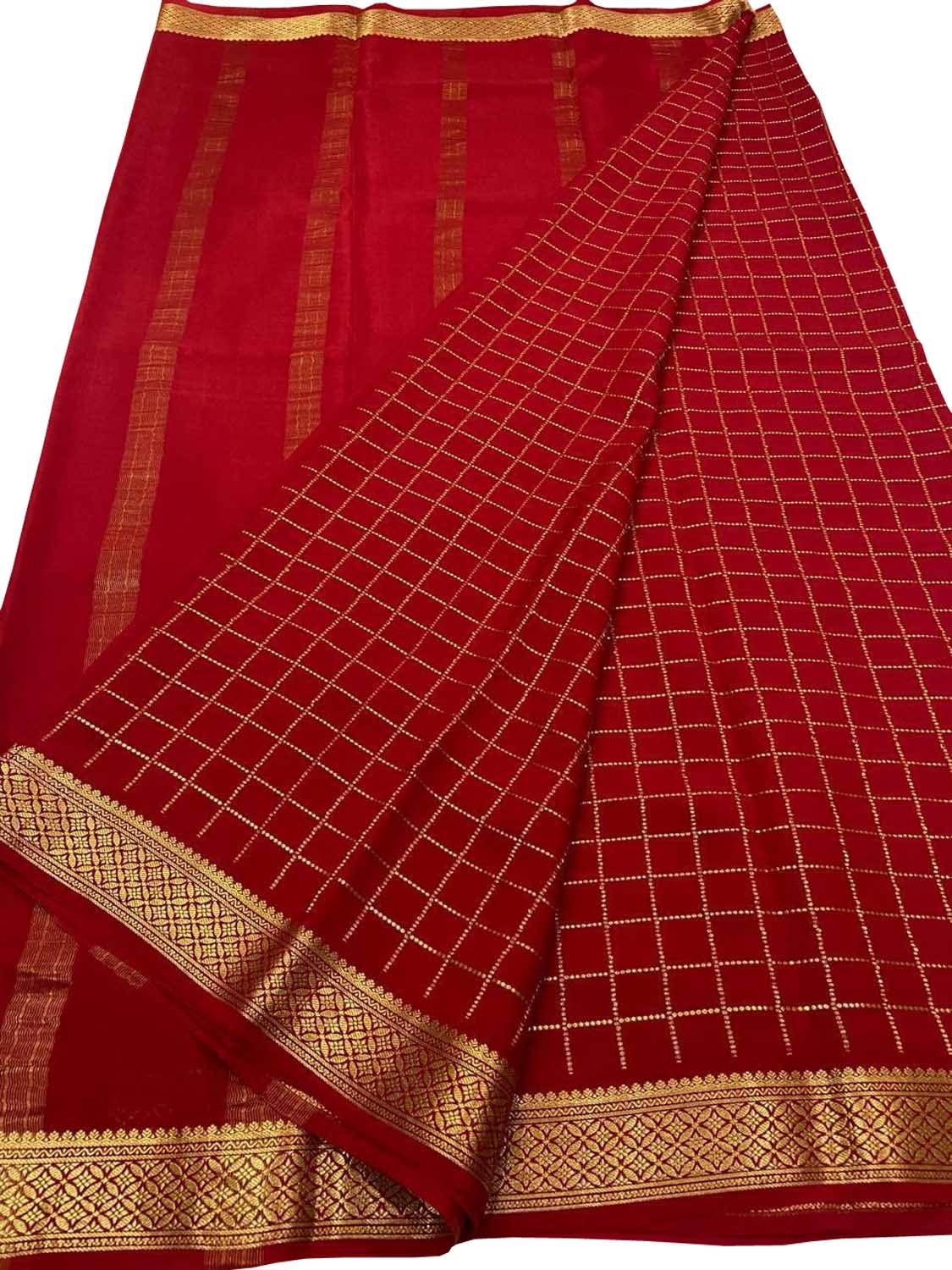 Handloom Mysore Crepe Silk Checks Saree - Luxurion World