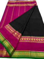 Elegant Black Handloom Mysore Crepe Silk Saree - Luxurion World