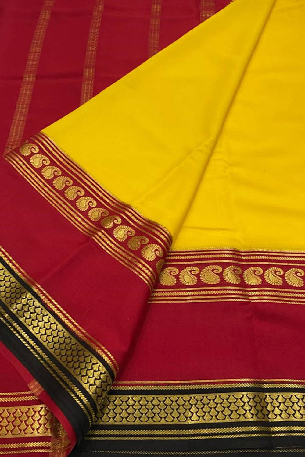 Yellow Handloom Mysore Pure Crepe Silk Saree - Luxurion World