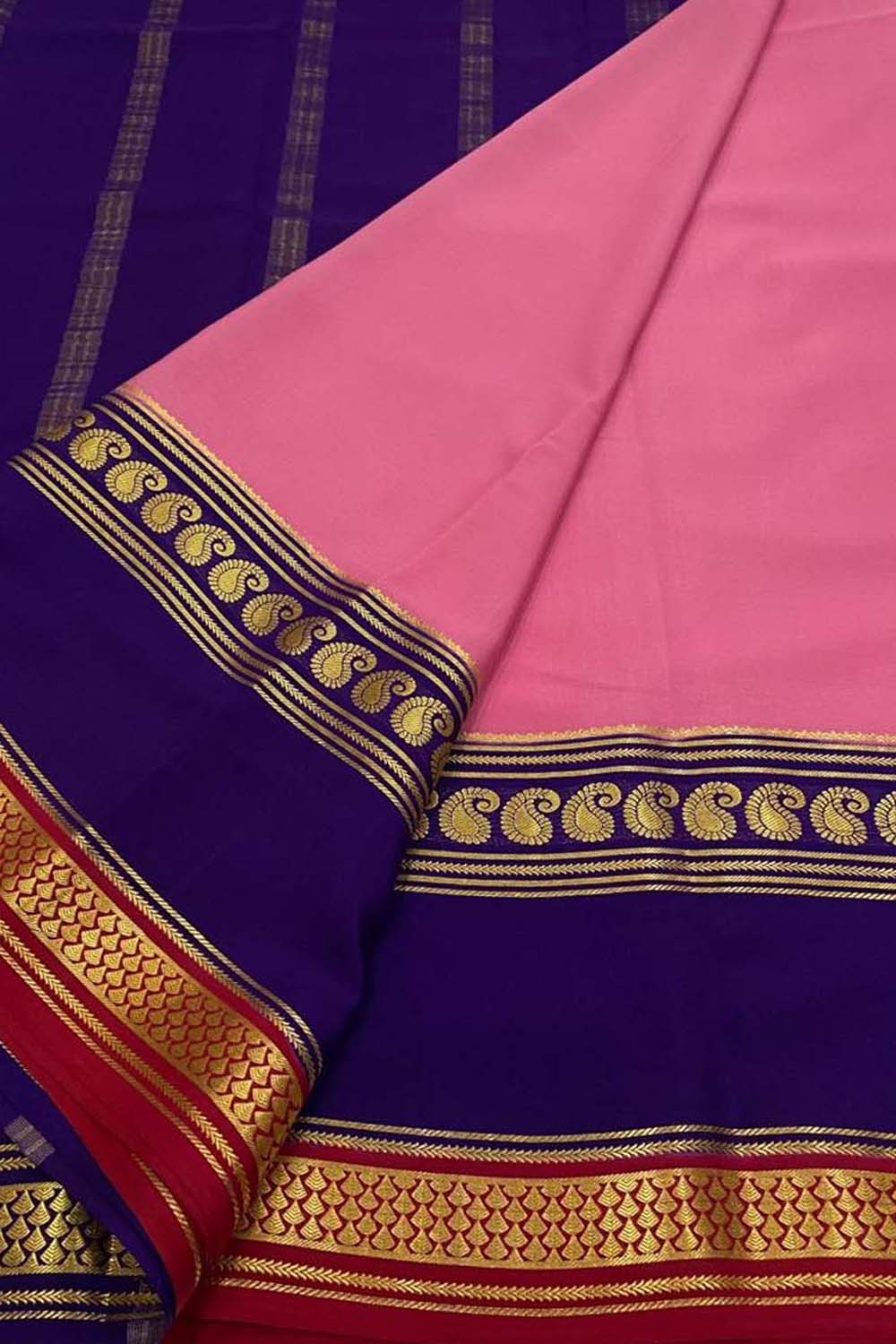 Beautiful Pink Handloom Mysore Pure Crepe Silk Saree - Luxurion World
