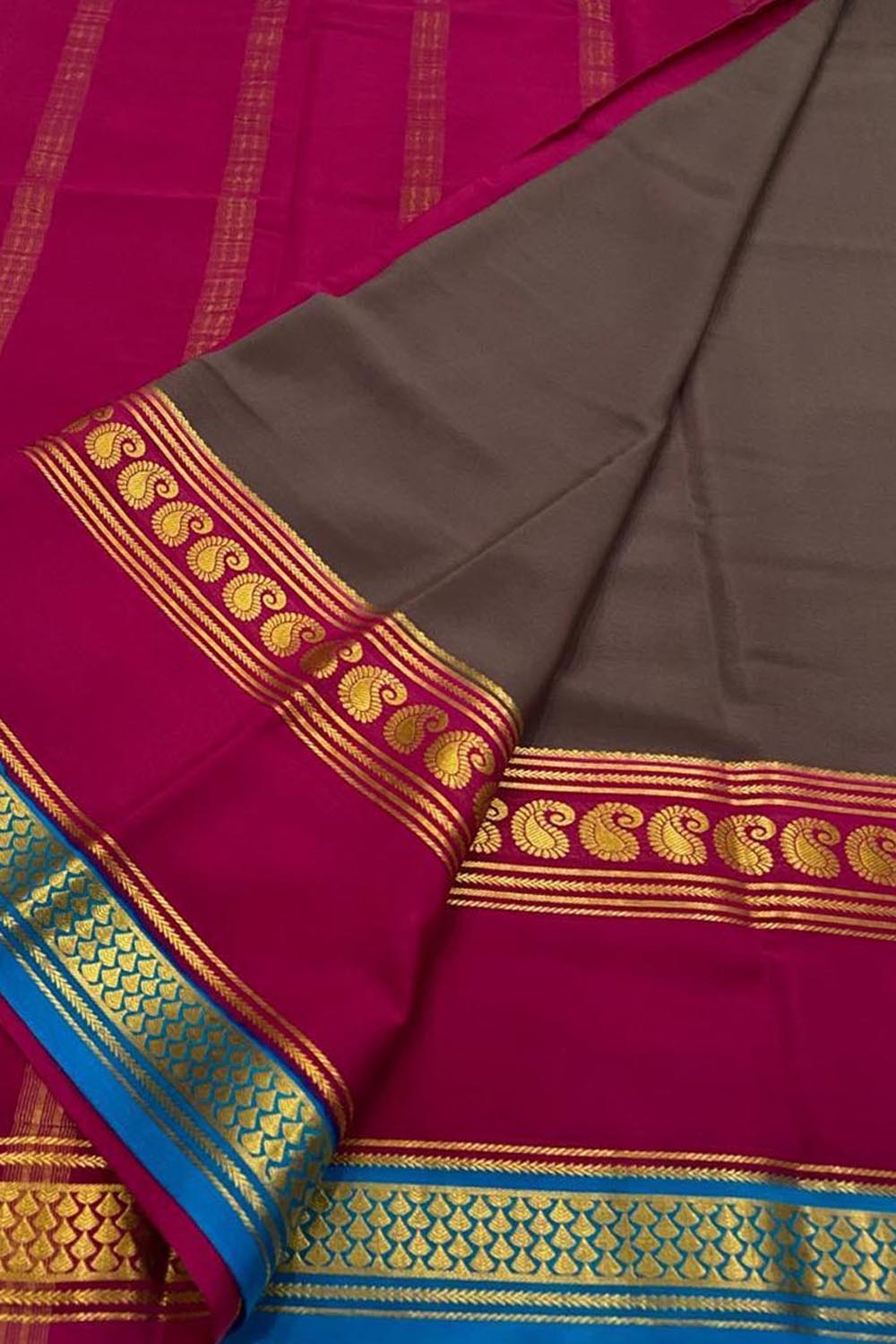 Brown Handloom Mysore Pure Crepe Silk Saree - Elegant Style - Luxurion World