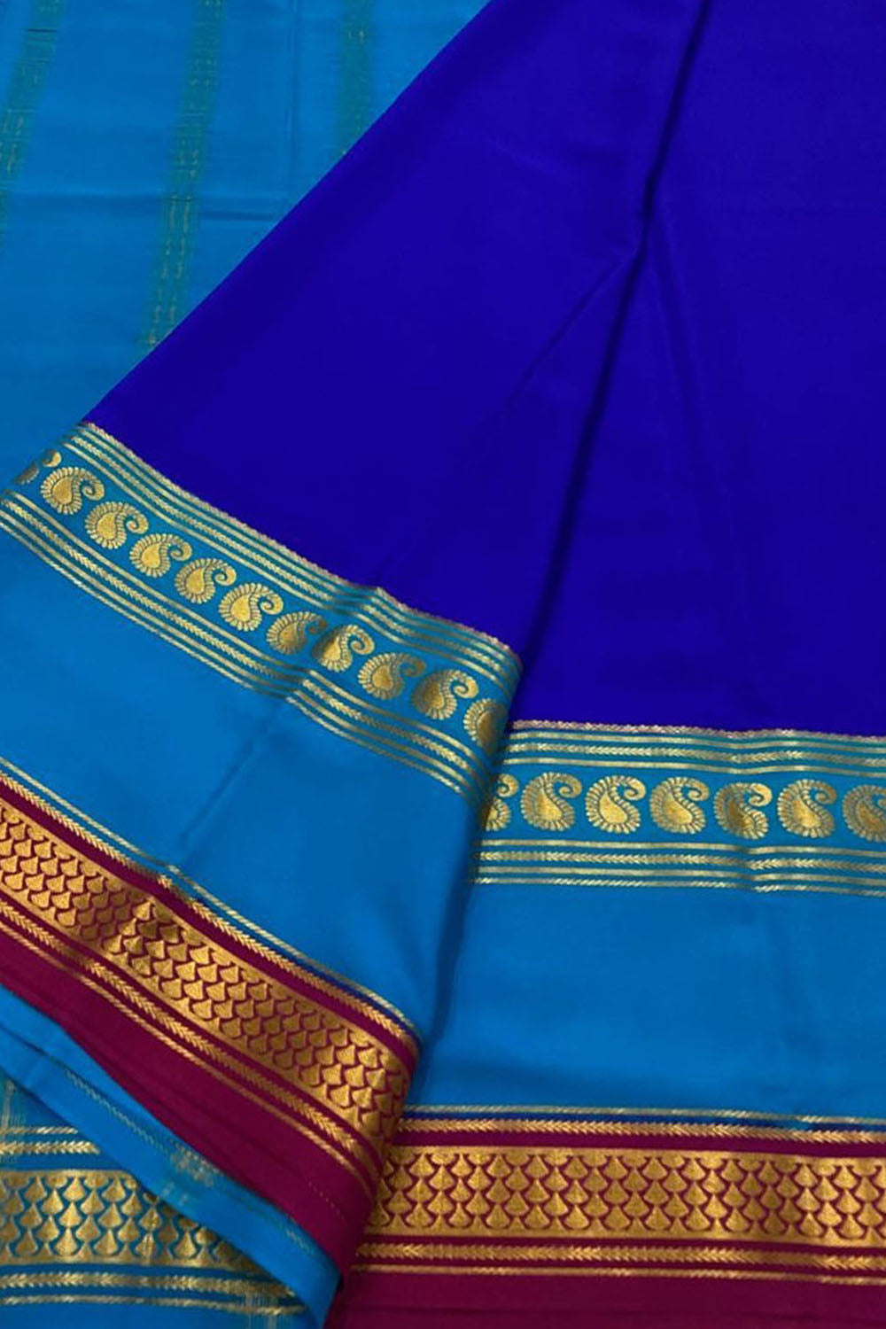 Exquisite Blue Handloom Mysore Pure Crepe Silk Saree - Luxurion World