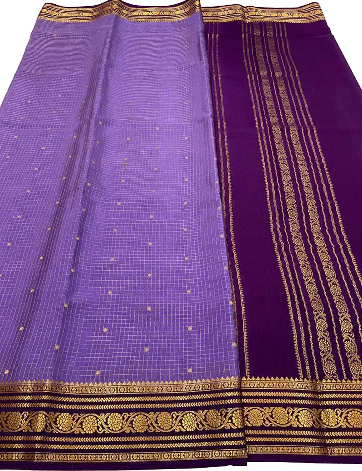 Stunning Purple Handloom Silk Checks Saree - Luxurion World