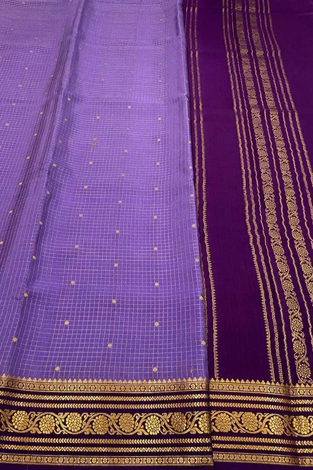 Stunning Purple Handloom Silk Checks Saree - Luxurion World