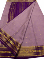 Purple Handloom Mysore Pure Crepe Silk Checks Saree - Luxurion World