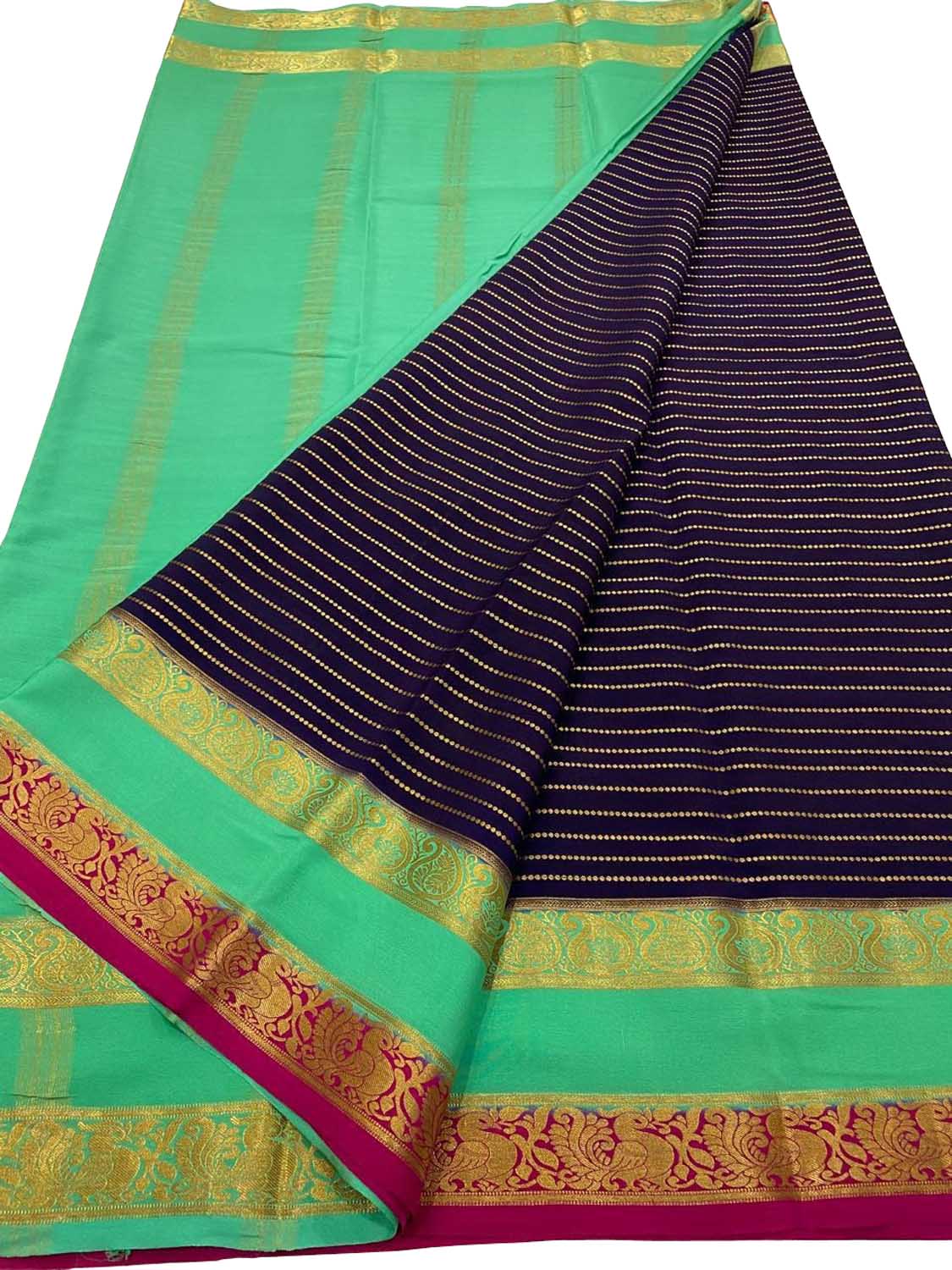 Blue Handloom Mysore Crepe Silk Saree - Elegant and Timeless - Luxurion World