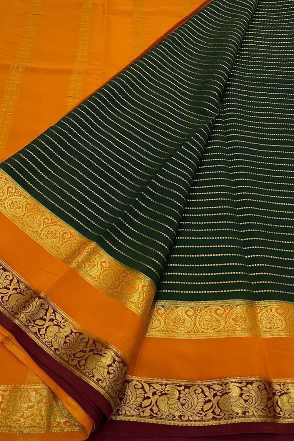 Green Handloom Mysore Pure Crepe Silk Saree - Luxurion World
