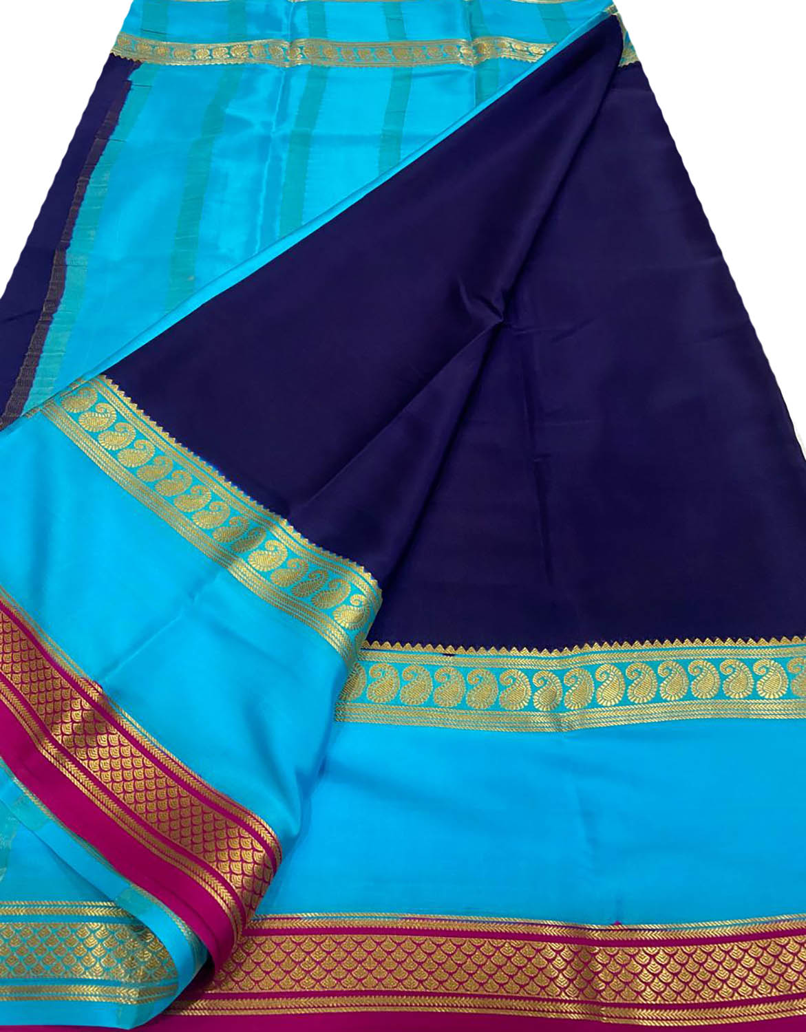 Blue Handloom Mysore Crepe Silk Saree - Classic Elegance - Luxurion World