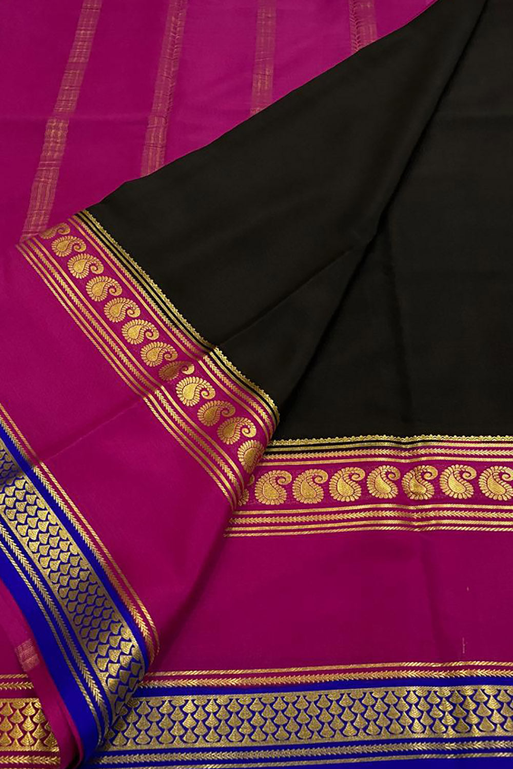 Classic Black Handloom Mysore Crepe Silk Saree - Luxurion World