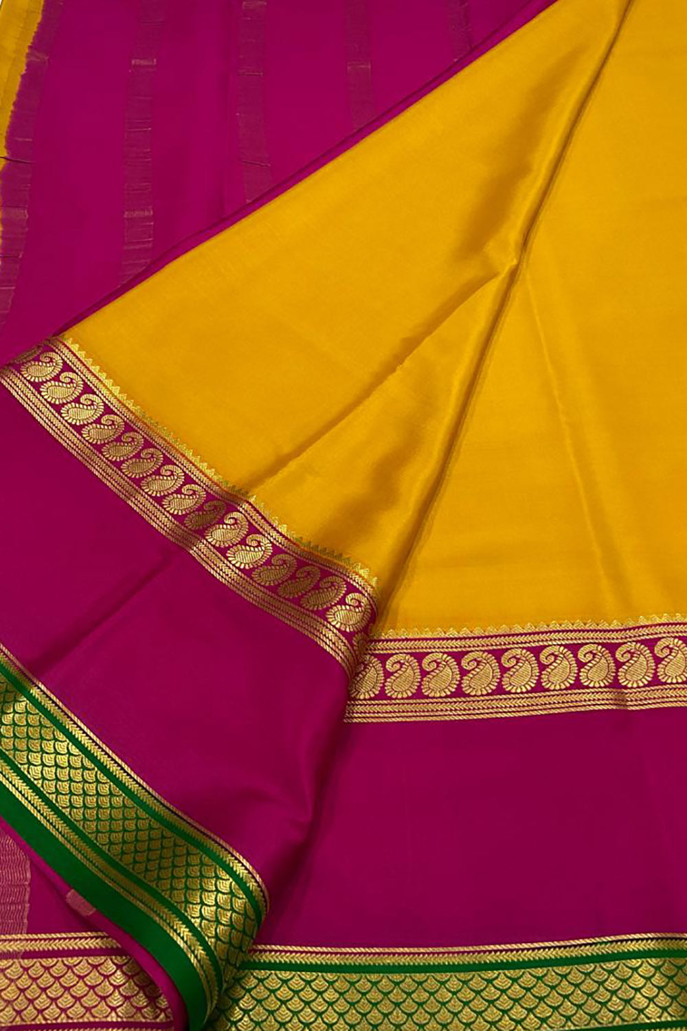 Yellow Mysore Crepe Silk Saree - Elegant & Timeless - Luxurion World