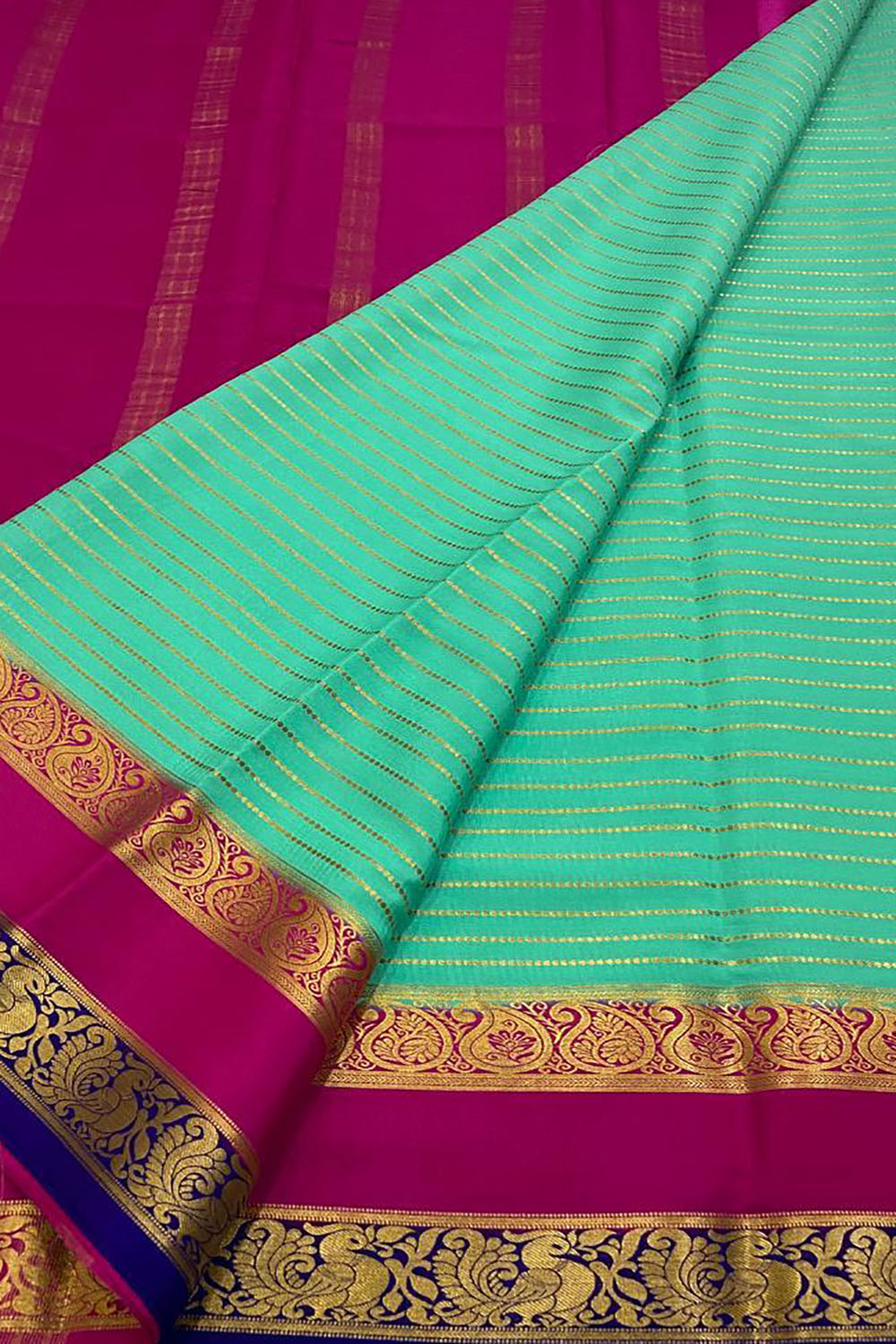 Stunning Blue Handloom Mysore Crepe Silk Saree - Luxurion World