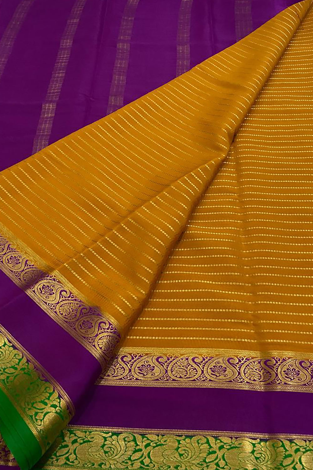 Stunning Yellow Handloom Mysore Crepe Silk Saree - Luxurion World
