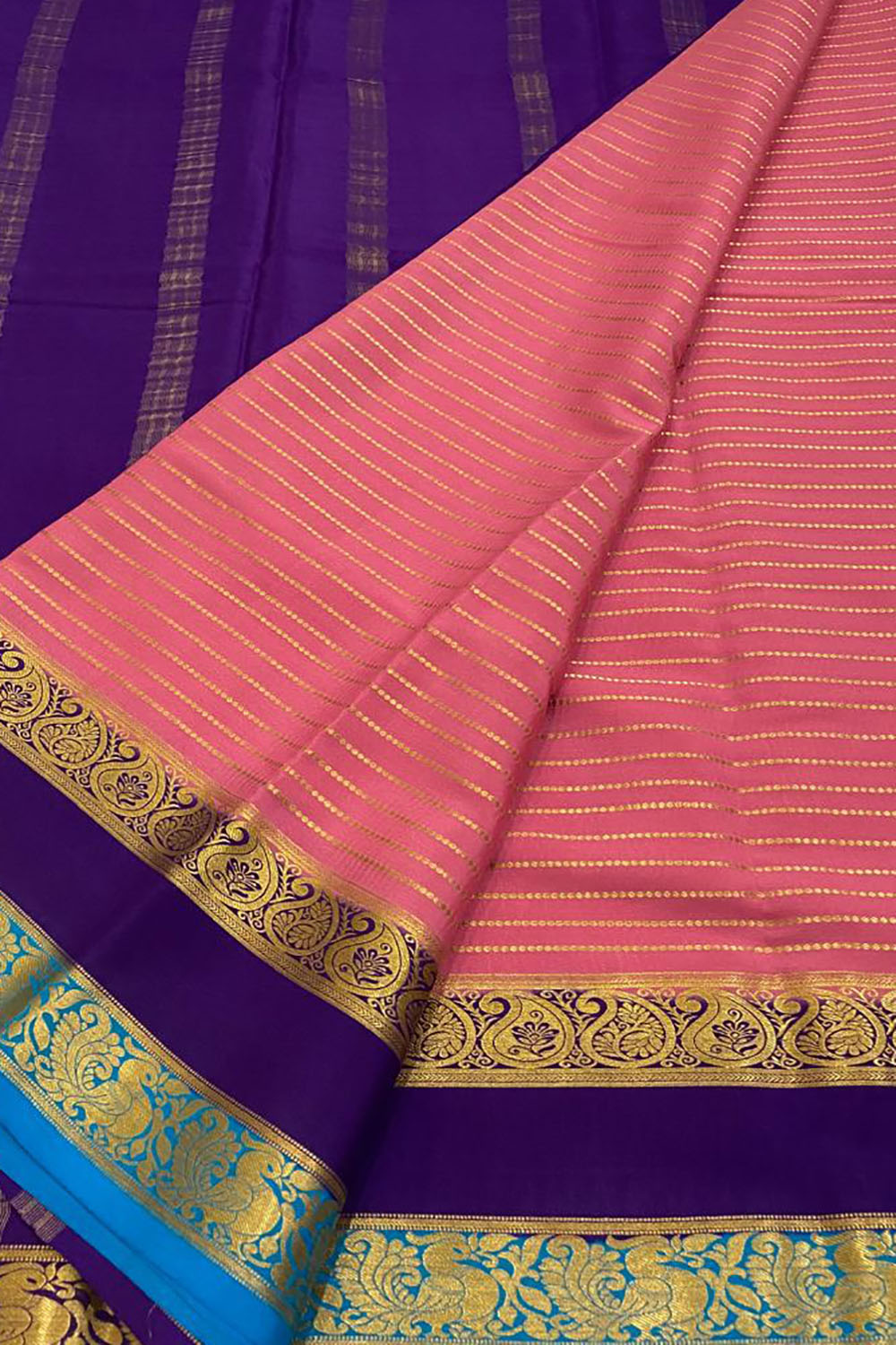 Beautiful Pink Handloom Mysore Crepe Silk Saree - Luxurion World