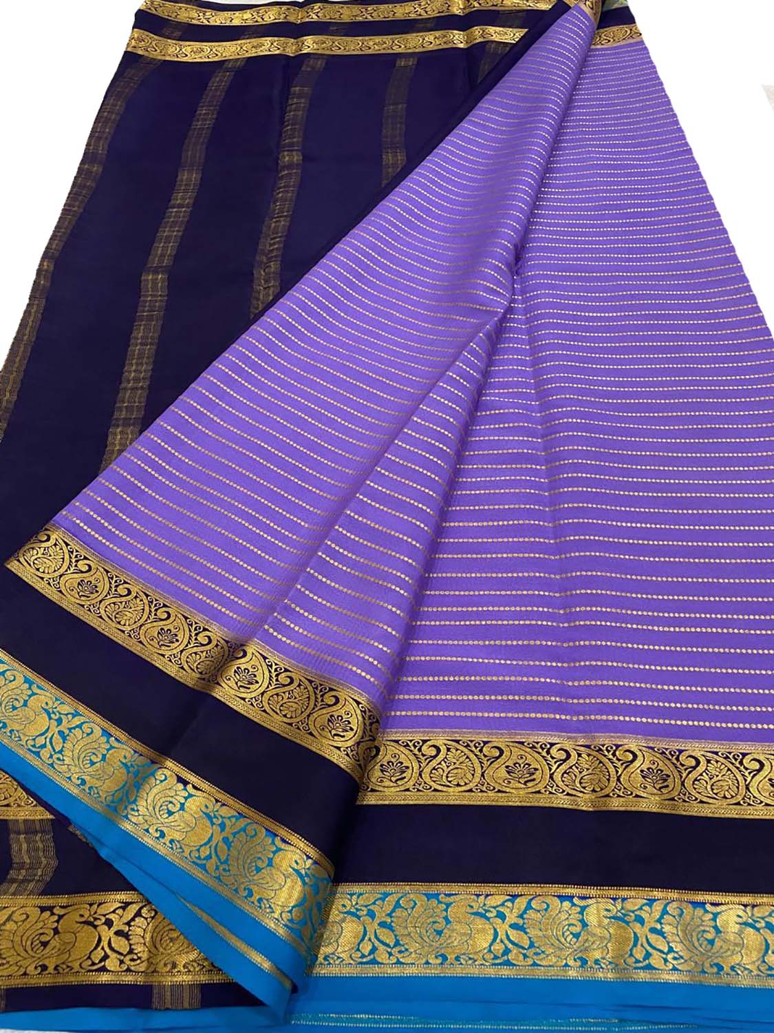 Stunning Purple Handloom Mysore Crepe Silk Saree - Luxurion World