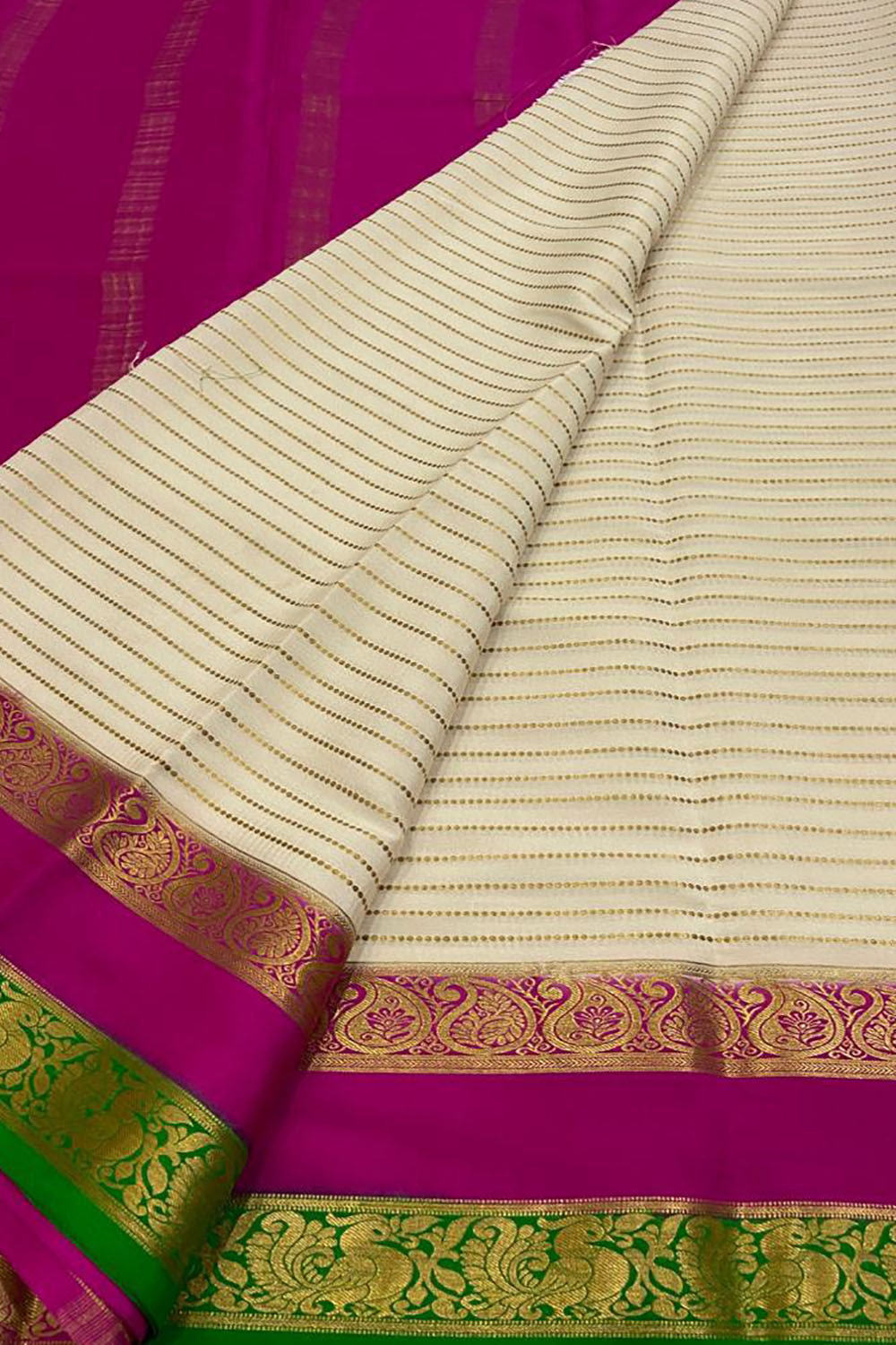 Elegant Off White Handloom Mysore Silk Saree - Luxurion World