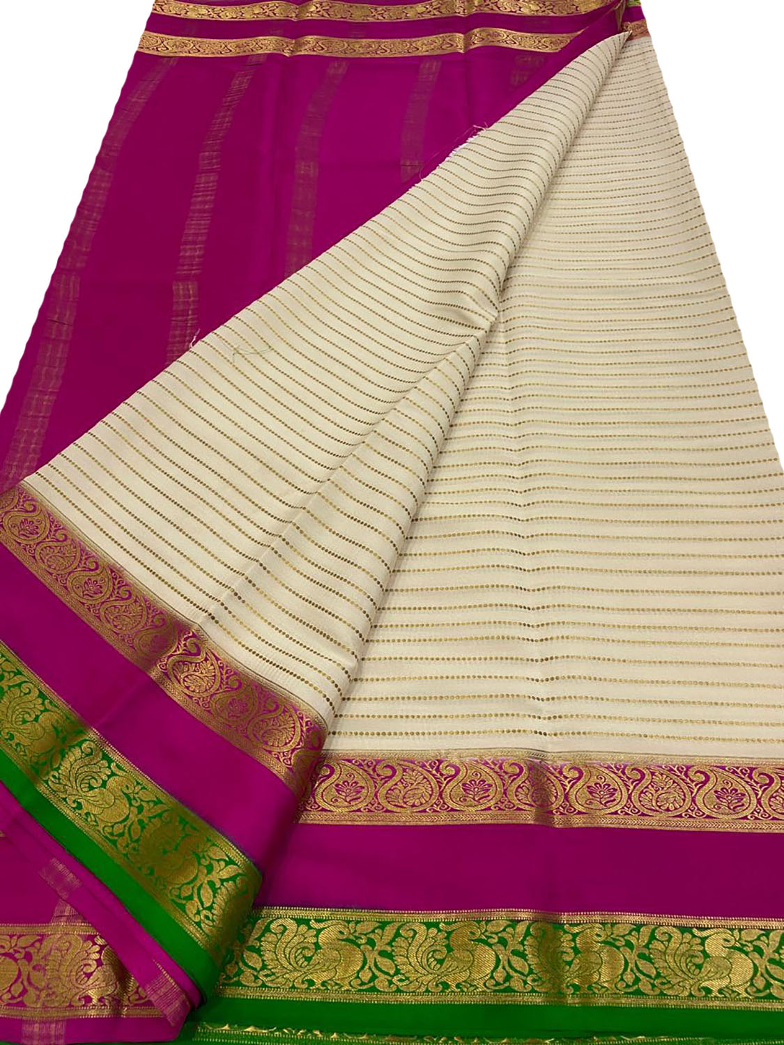 Elegant Off White Handloom Mysore Silk Saree - Luxurion World