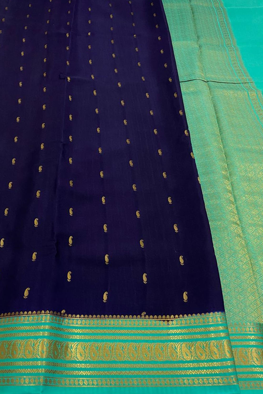 Blue Handloom Mysore Crepe Silk Saree - Elegant and Timeless - Luxurion World