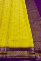 Vibrant Yellow & Purple Handloom Silk Saree - Luxurion World