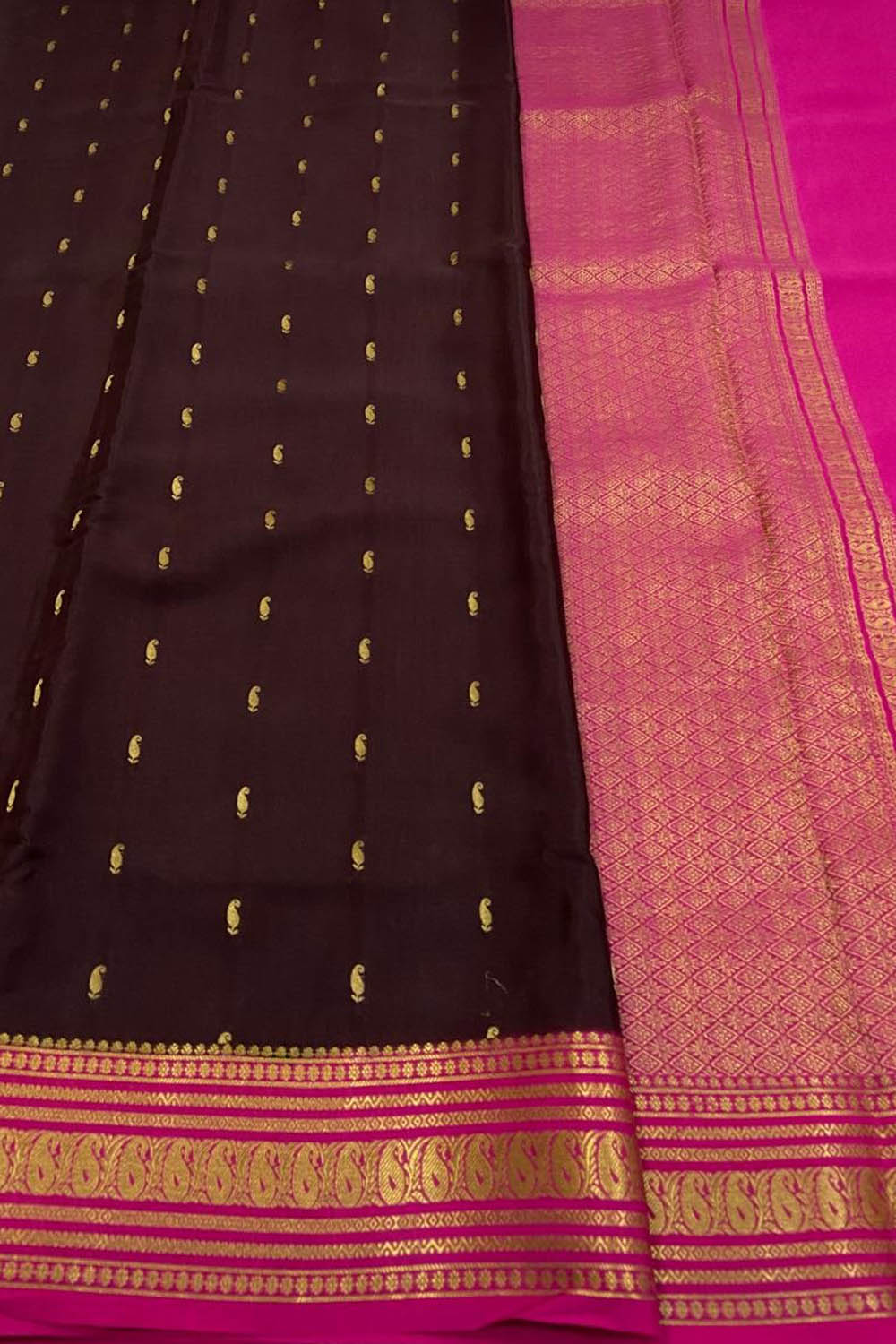 Elegant Brown Handloom Mysore Crepe Silk Saree - Luxurion World