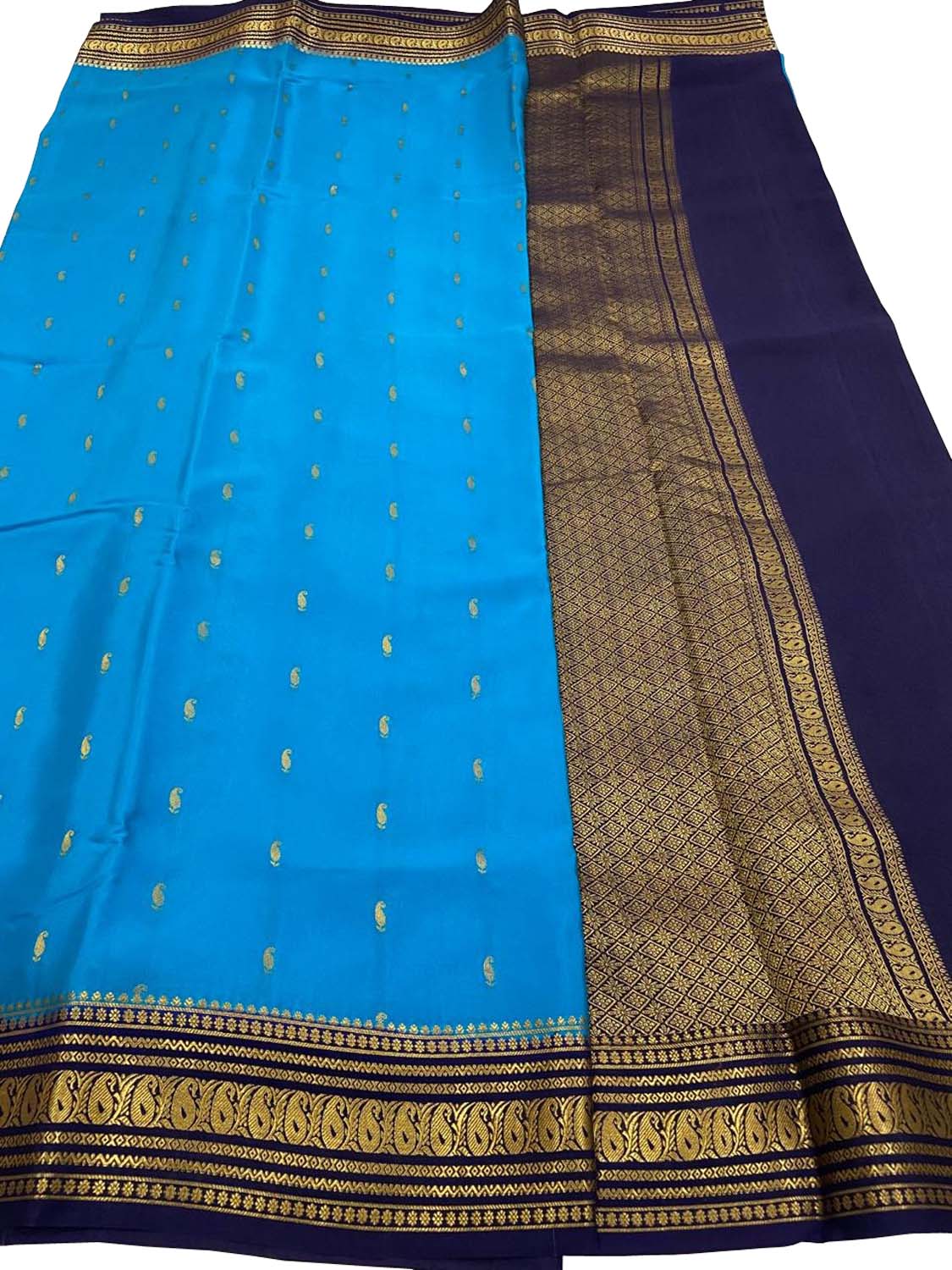 Elegant Blue Handloom Mysore Crepe Silk Saree - Luxurion World