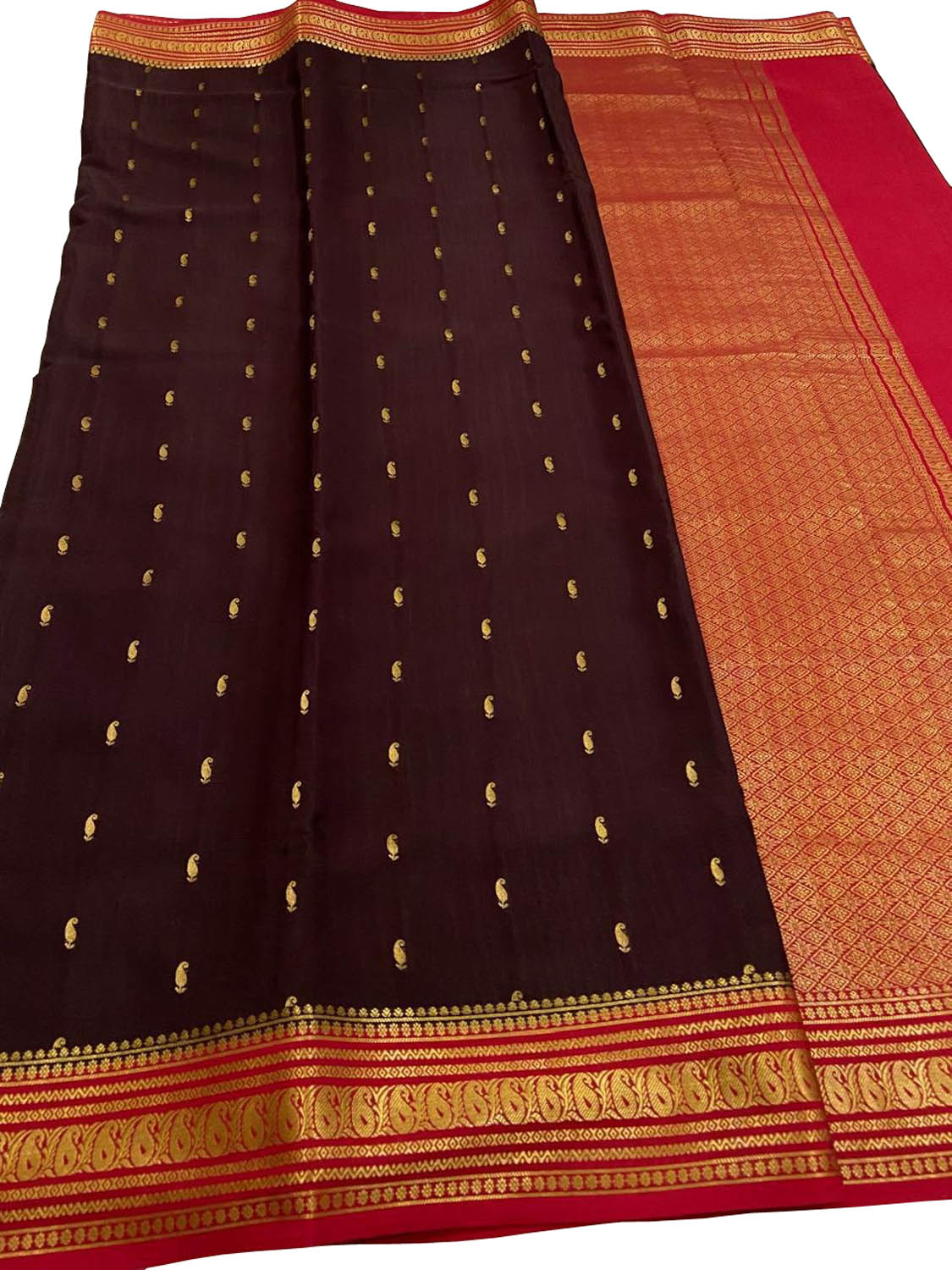 Elegant Brown Handloom Mysore Crepe Silk Saree - Luxurion World