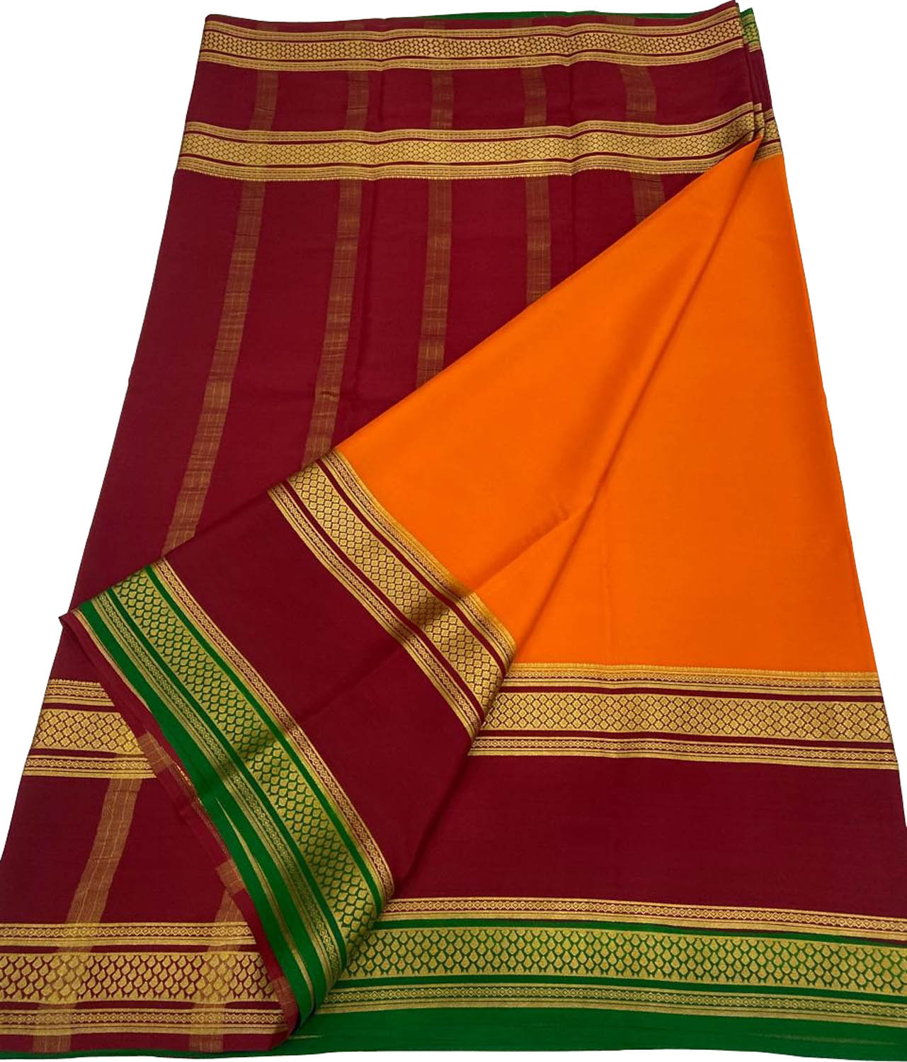 Orange Handloom Mysore Pure Crepe Silk Saree - Luxurion World