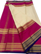 Chic Off White Handloom Crepe Silk Saree - Luxurion World