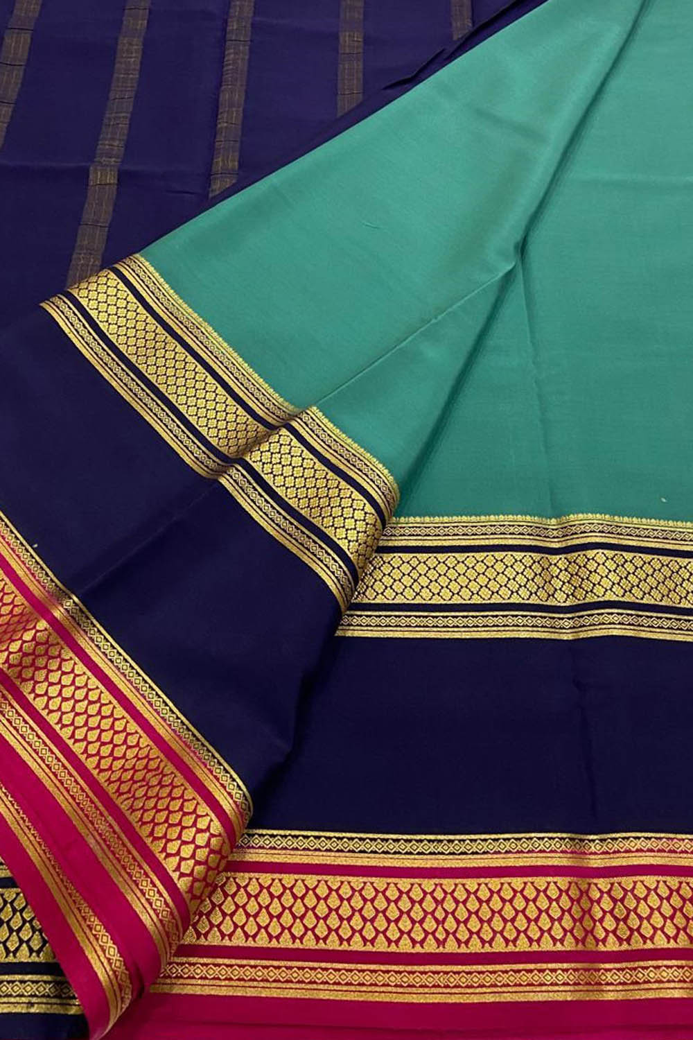 Blue Handloom Mysore Pure Crepe Silk Saree - Luxurion World