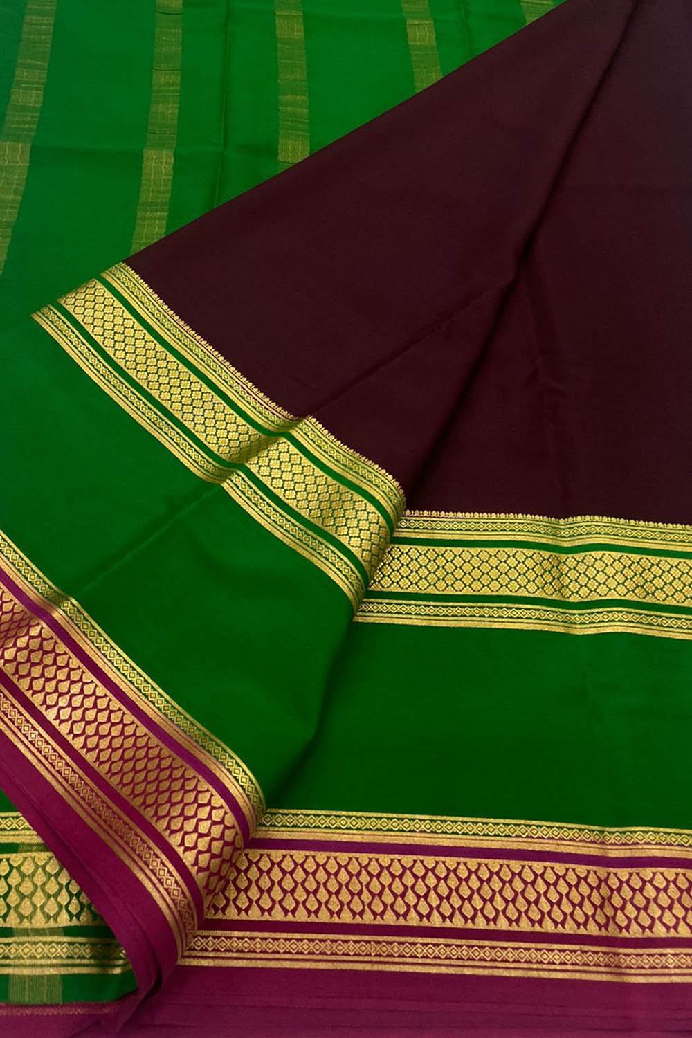 Maroon Handloom Mysore Crepe Silk Saree - Luxurion World