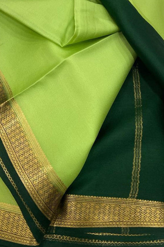 Green Pure Mysore Silk Handloom Plain Saree - Luxurion World