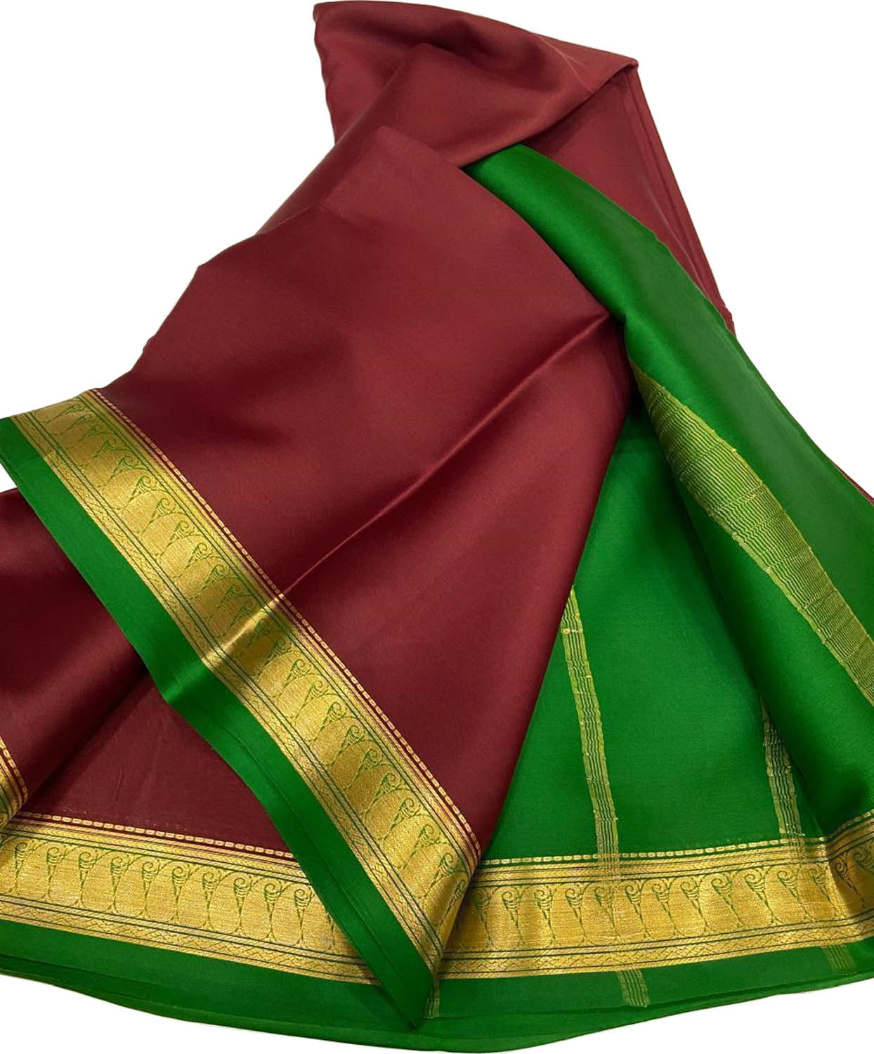 Stunning Maroon And Green Pure Mysore Silk Handloom Plain Saree - Luxurion World