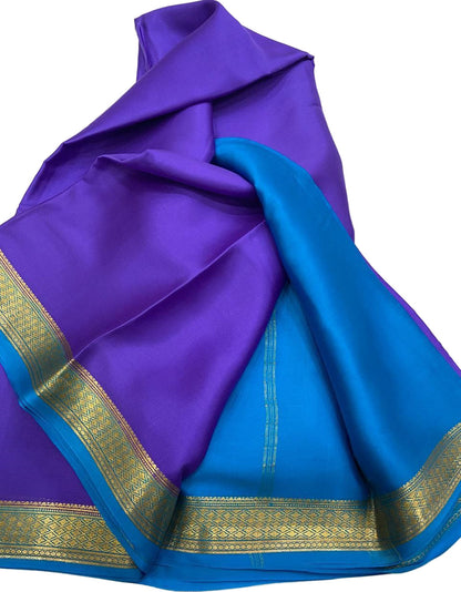 Stunning Purple And Blue Pure Mysore Silk Handloom Plain Saree - Luxurion World