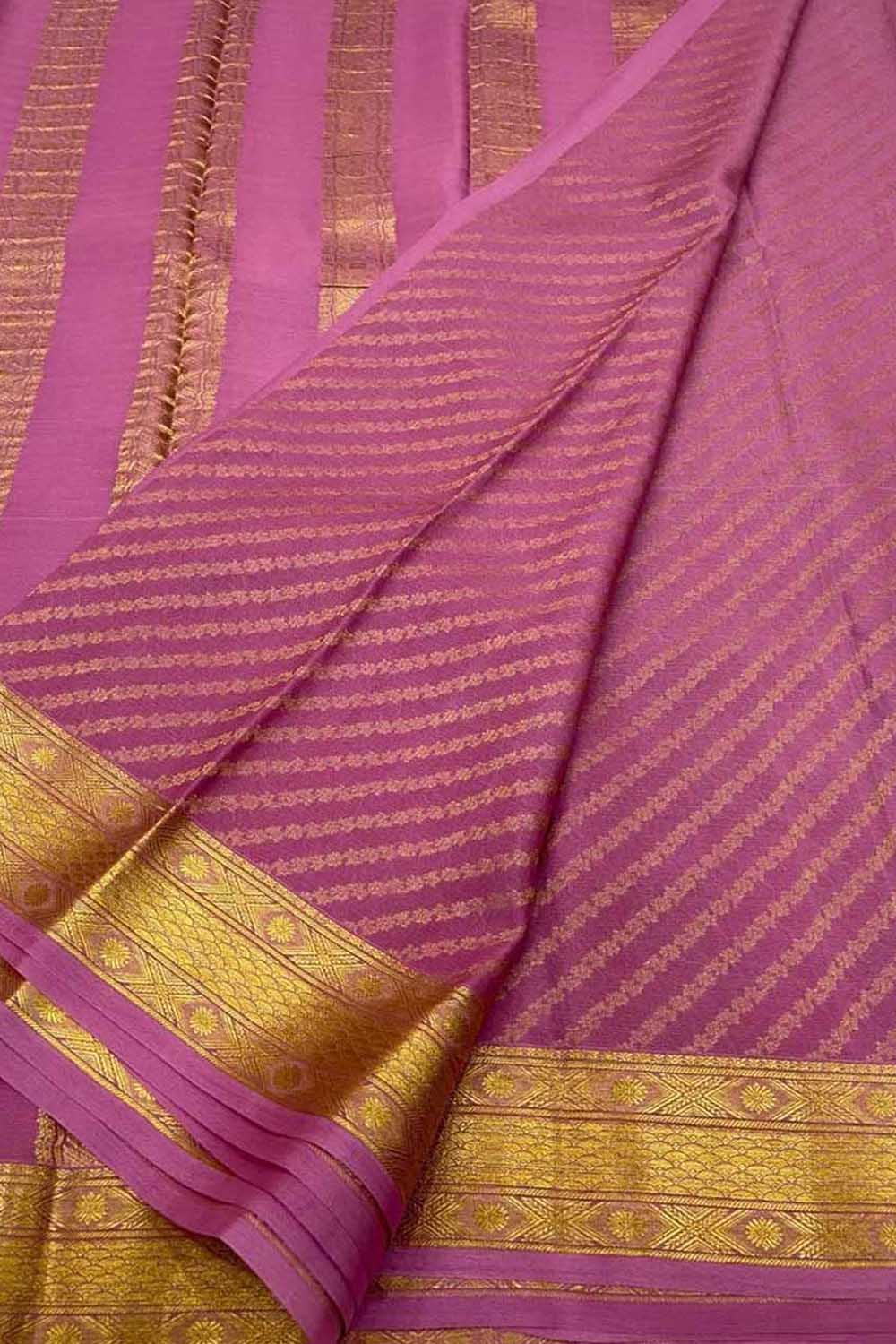 Exquisite Pink Pure Mysore Silk Handloom Heavy Work Saree - Luxurion World