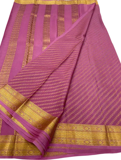 Exquisite Pink Pure Mysore Silk Handloom Heavy Work Saree - Luxurion World