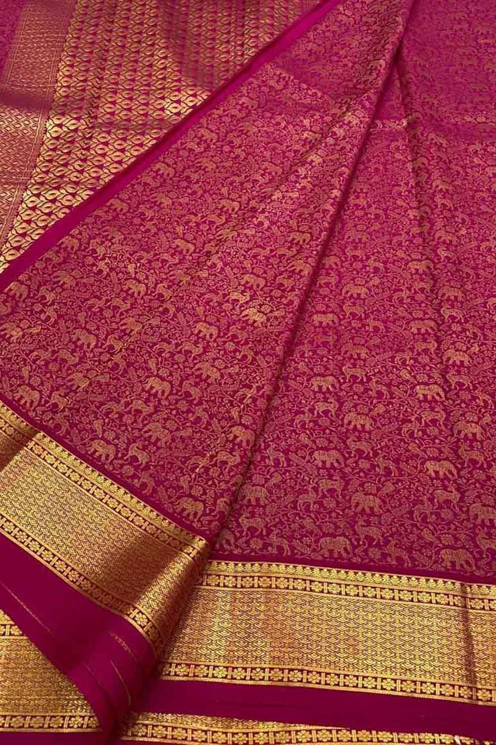 Exquisite Pink Pure Mysore Silk Handloom Heavy Work Saree - Luxurion World