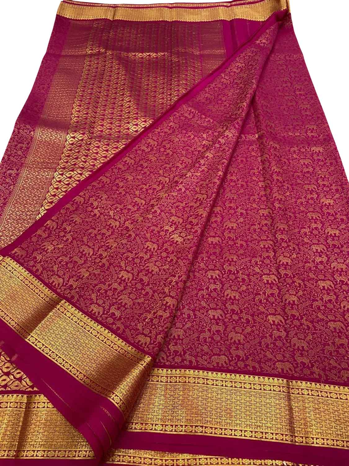 Exquisite Pink Pure Mysore Silk Handloom Heavy Work Saree - Luxurion World