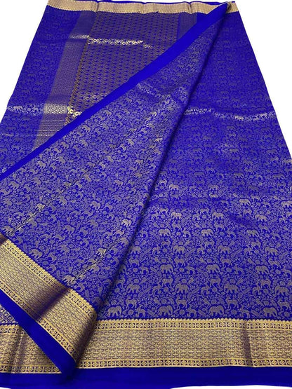 Elegant Blue Pure Mysore Silk Handloom Heavy Work Saree - Luxurion World