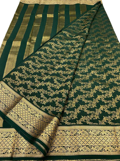 Exquisite Green Pure Mysore Silk Handloom Heavy Work Saree - Luxurion World