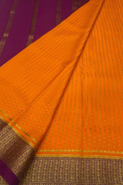 Orange Handloom Mysore Crepe Silk Saree - Elegant and Timeless - Luxurion World