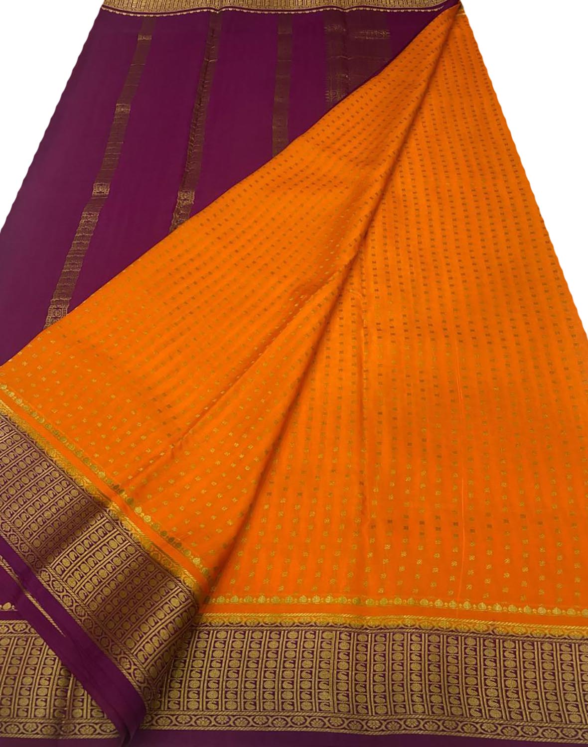 Orange Handloom Mysore Crepe Silk Saree - Elegant and Timeless - Luxurion World