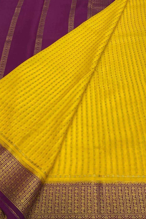 Yellow Handloom Mysore Crepe Silk Saree - Elegant and Timeless - Luxurion World