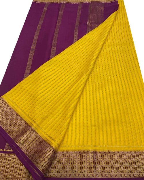 Yellow Handloom Mysore Crepe Silk Saree - Elegant and Timeless - Luxurion World