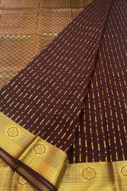 Elegant Brown Handloom Mysore Crepe Silk Saree - Luxurion World
