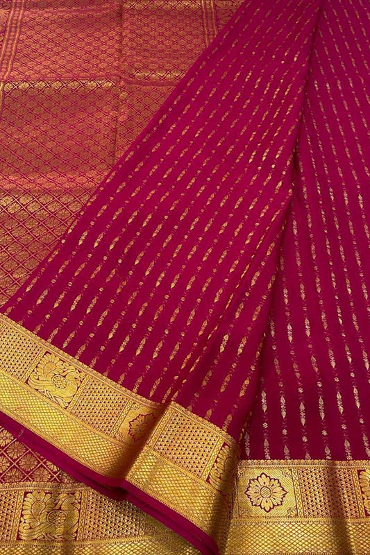 Beautiful Pink Handloom Mysore Crepe Silk Saree - Luxurion World