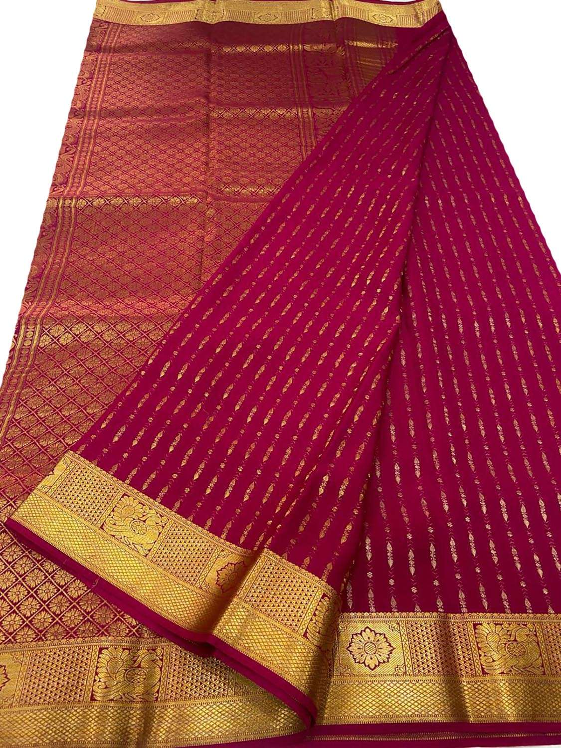 Beautiful Pink Handloom Mysore Crepe Silk Saree - Luxurion World