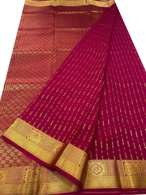 Beautiful Pink Handloom Mysore Crepe Silk Saree - Luxurion World