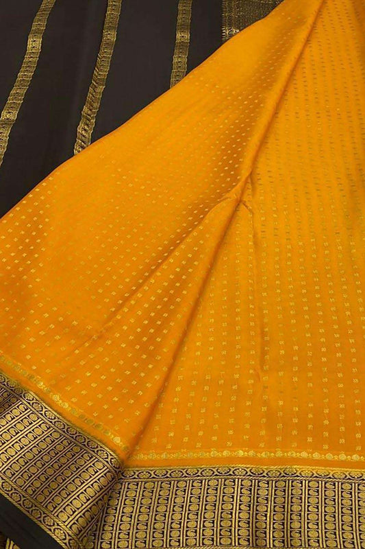 Yellow Handloom Mysore Crepe Silk Saree - Elegant and Timeless - Luxurion World